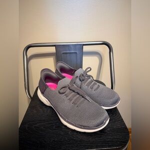 Skechers Slip-Ins Gray Knit Walking Sneakers Hyper Pillars Pink Insole Women’s 8